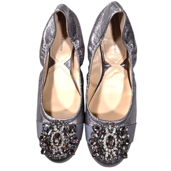 Adrienne Vittadini Silver Metallic Jeweled Embellished Ballet Flats - Picture 1 of 8